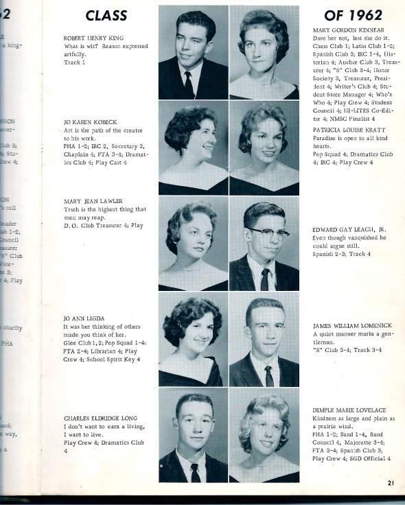 Robert Henry King in the Class of 1962 SHS