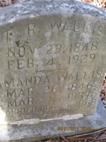 Photo of gravemarker for Tilman R Wallis and wife Amanda Bartlett Wallis